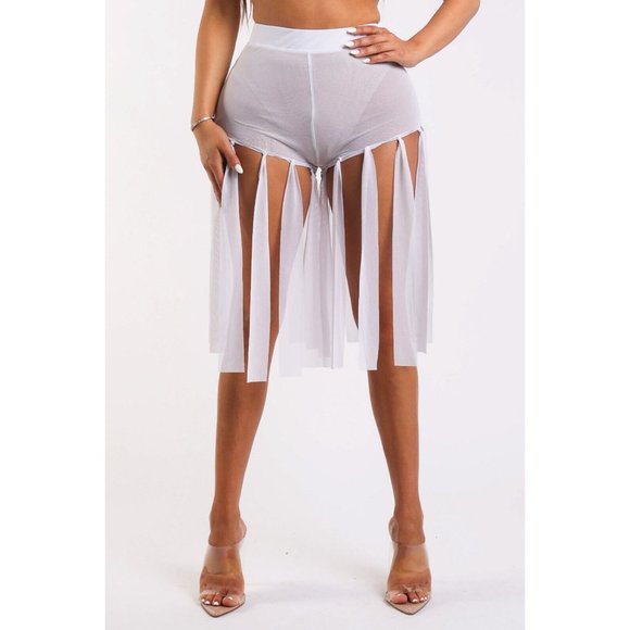 Women's Elastic Waist Casual Fringed Mesh Solid Sexy Shorts Size S, M, L - Picture 2 of 11